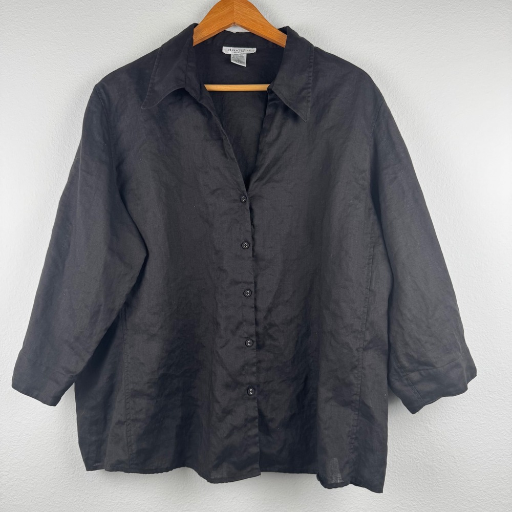 David N Woman Shirt Womens 3X Black Excellent Linen Button Down Minimalist Top